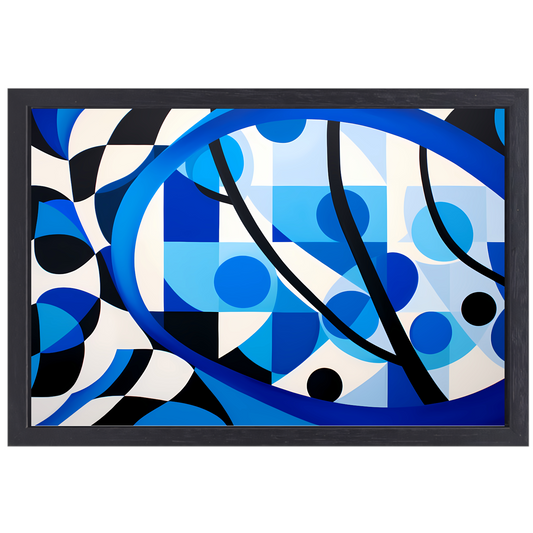 Abstract Spel van Blauw en Lijnen canvas met baklijst