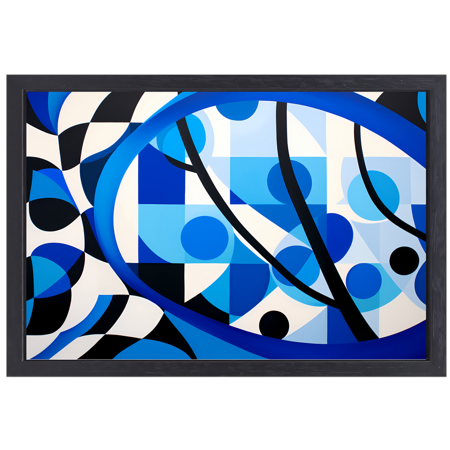 Abstract Spel van Blauw en Lijnen canvas met baklijst