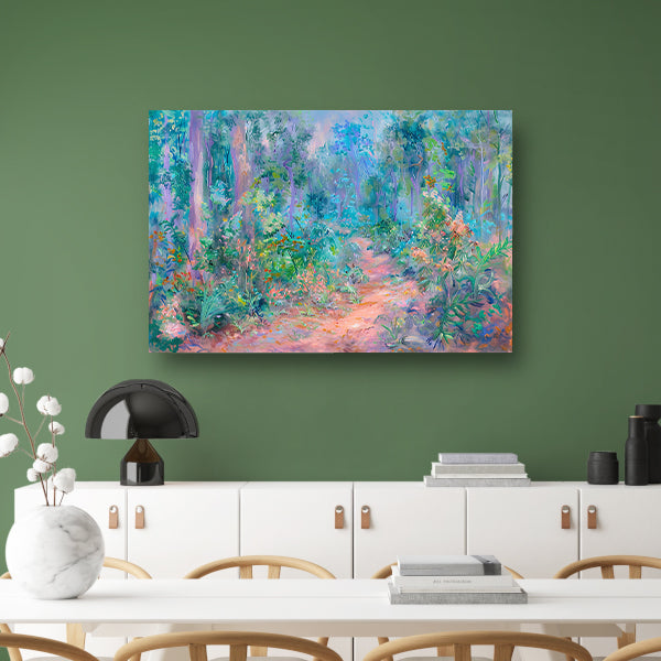 Betoverend schilderij van kleurrijk boslandschap canvas