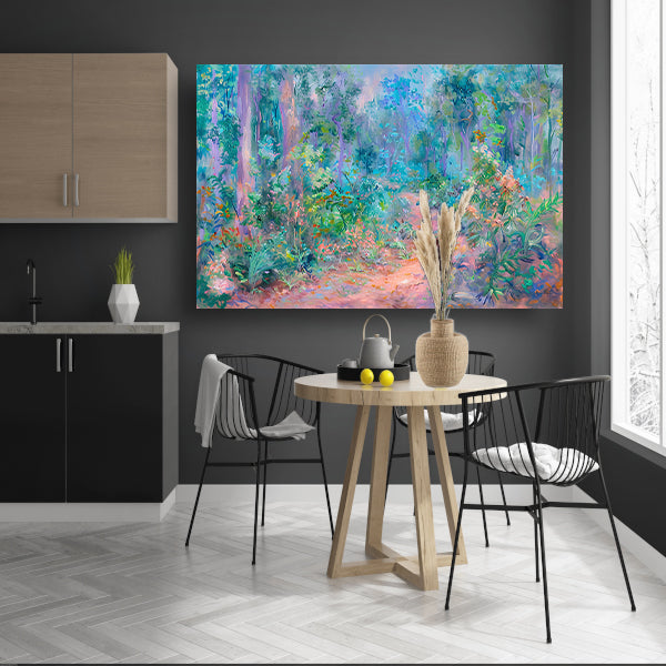Betoverend schilderij van kleurrijk boslandschap acrylglas