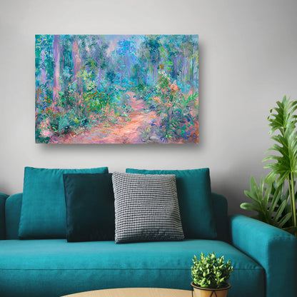 Betoverend schilderij van kleurrijk boslandschap canvas