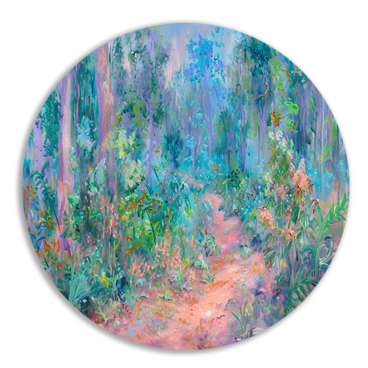 Betoverend schilderij van kleurrijk boslandschap forex muurcirkel