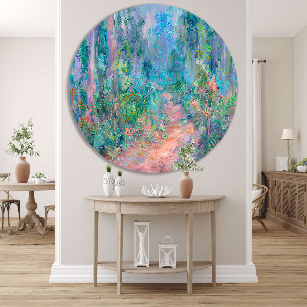 Betoverend schilderij van kleurrijk boslandschap forex muurcirkel
