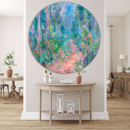 Betoverend schilderij van kleurrijk boslandschap forex muurcirkel
