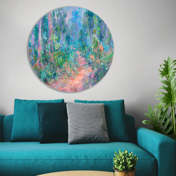 Betoverend schilderij van kleurrijk boslandschap forex muurcirkel