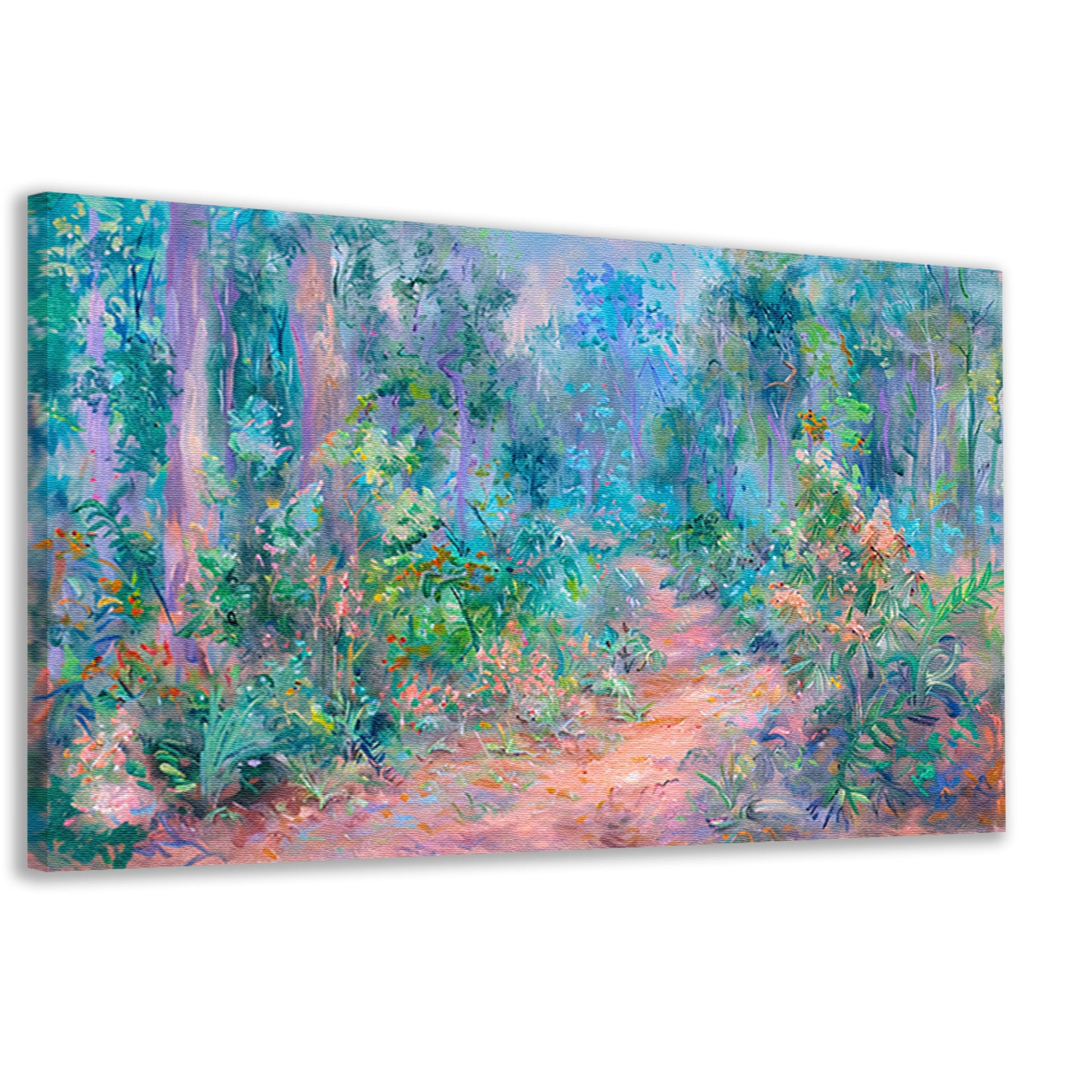 Betoverend schilderij van kleurrijk boslandschap canvas