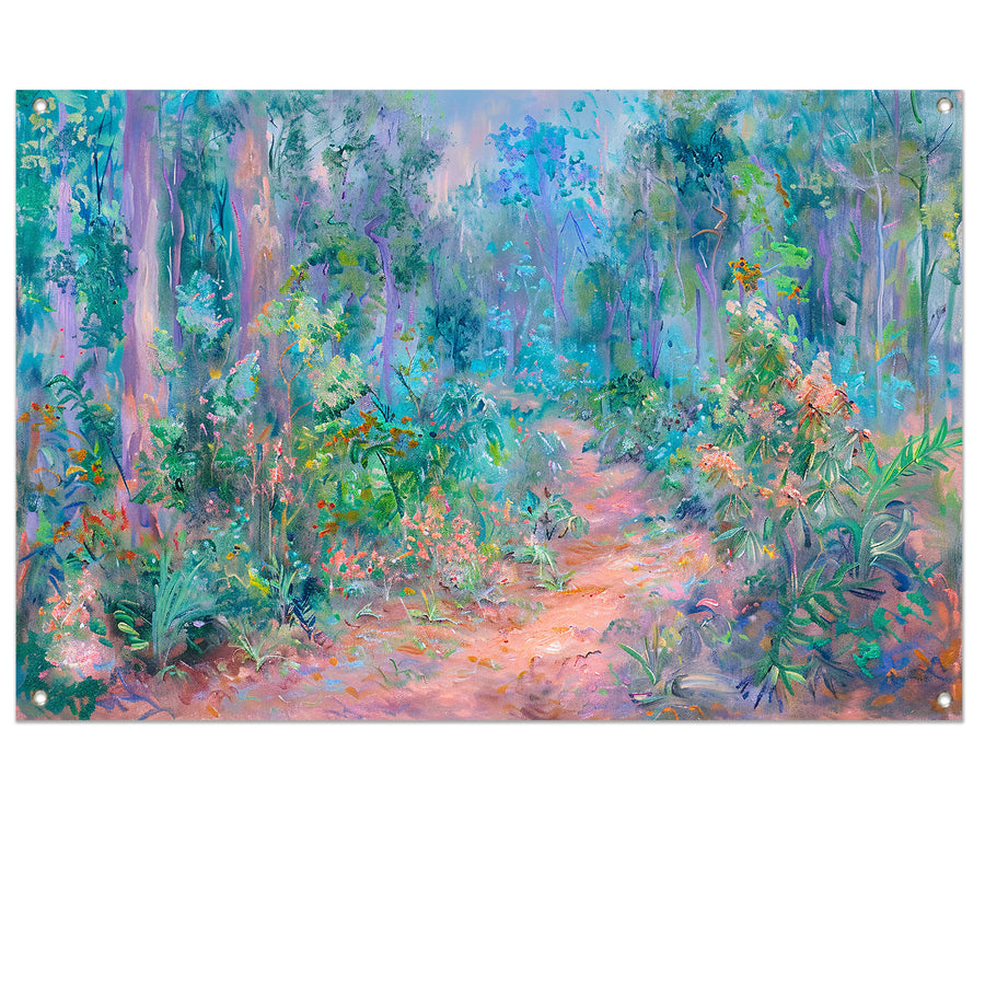 Betoverend schilderij van kleurrijk boslandschap tuinposter