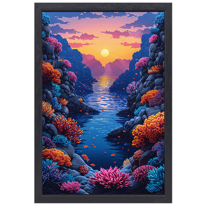 Kleurrijk koraalrif bij zonsondergang canvas met baklijst