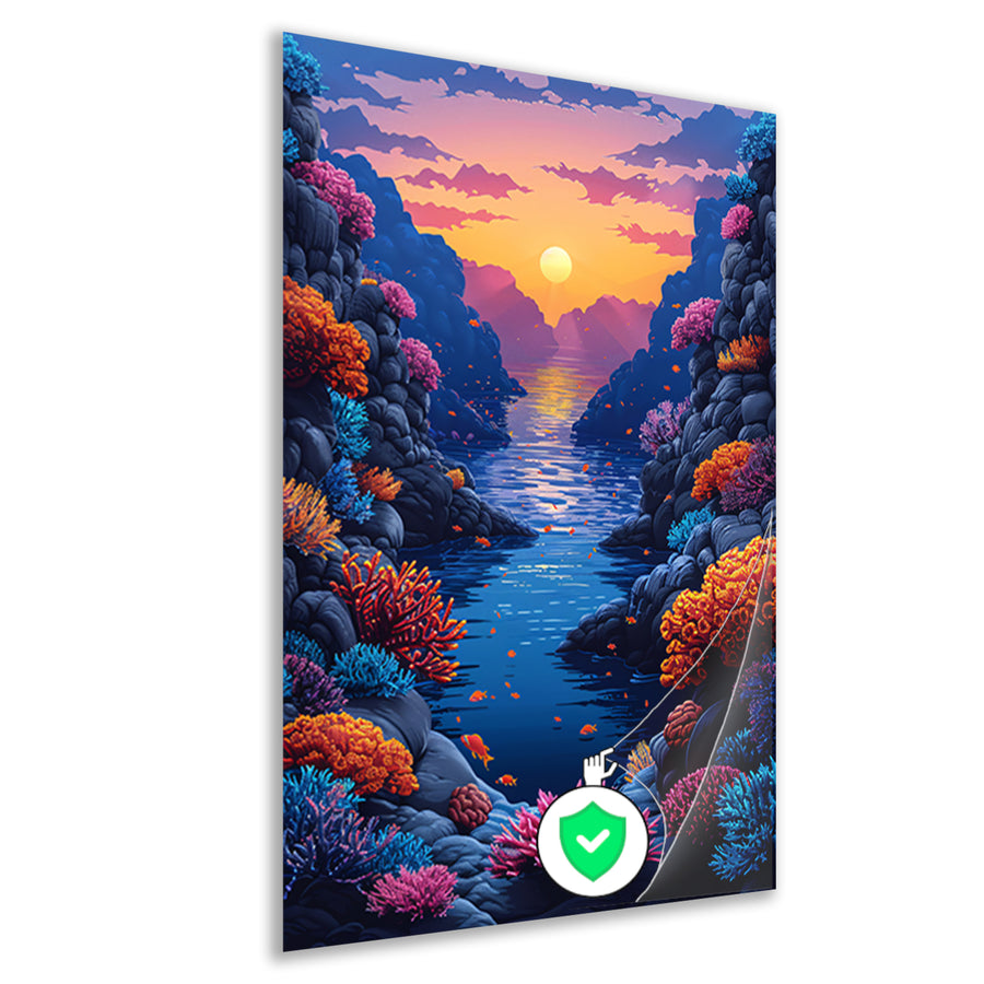 Kleurrijk koraalrif bij zonsondergang poster
