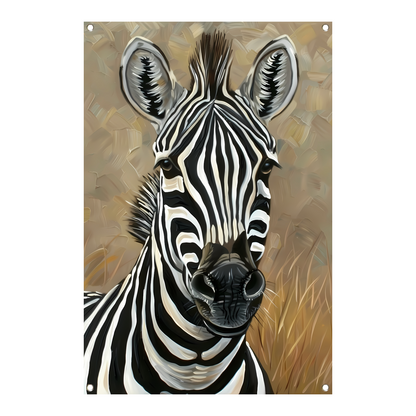 Gedetailleerd zebra schilderij in zwart-wit tuinposter