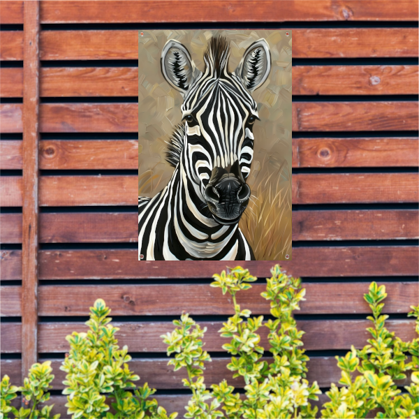 Gedetailleerd zebra schilderij in zwart-wit tuinposter