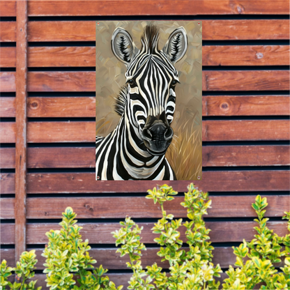 Gedetailleerd zebra schilderij in zwart-wit tuinposter
