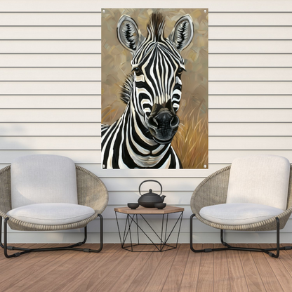 Gedetailleerd zebra schilderij in zwart-wit tuinposter