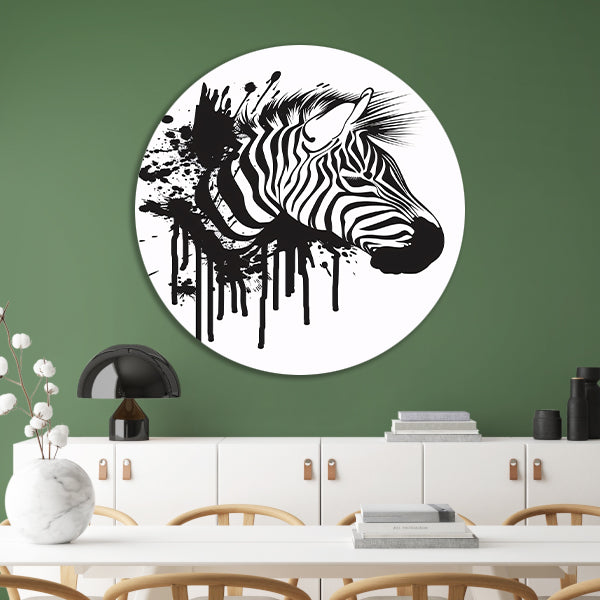 Abstracte zwart-wit zebra met spetters forex muurcirkel