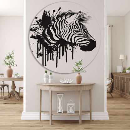 Abstracte zwart-wit zebra met spetters aluminium muurcirkel