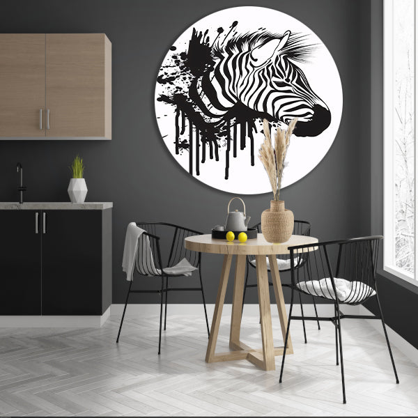 Abstracte zwart-wit zebra met spetters aluminium muurcirkel