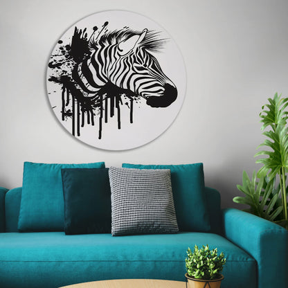 Abstracte zwart-wit zebra met spetters aluminium muurcirkel