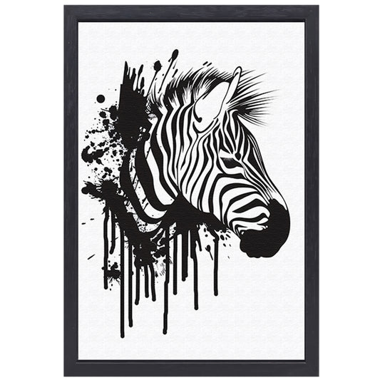 Abstracte zwart-wit zebra met spetters canvas met baklijst