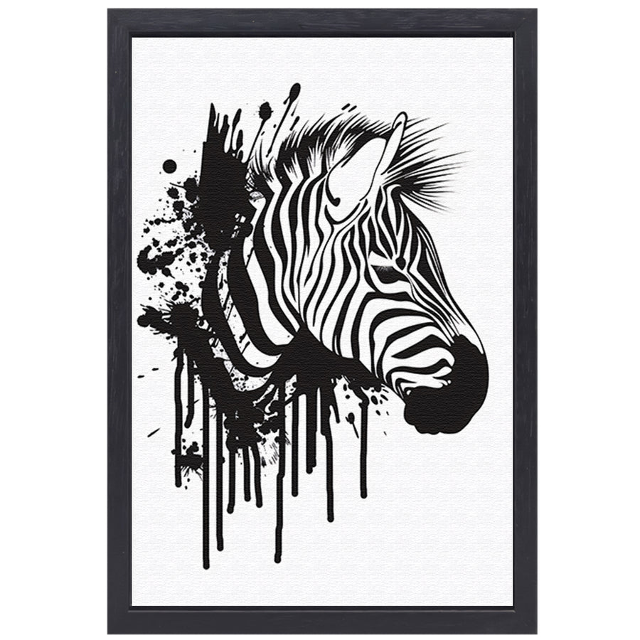 Abstracte zwart-wit zebra met spetters canvas met baklijst