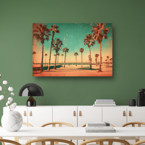 Sepia Palmbomen op een Zonovergoten Strand poster