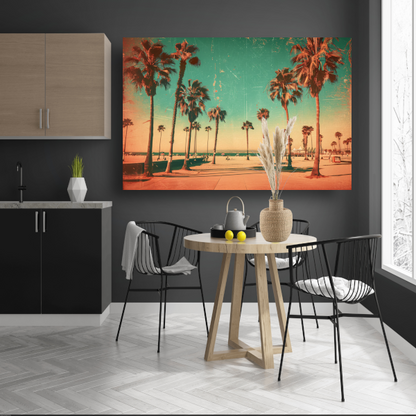 Sepia Palmbomen op een Zonovergoten Strand poster
