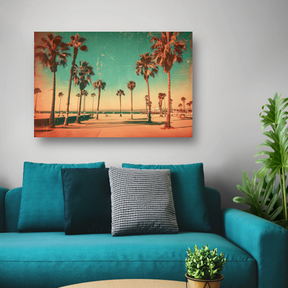 Sepia Palmbomen op een Zonovergoten Strand poster