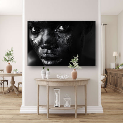 Intense zwart-wit portret met tranen canvas