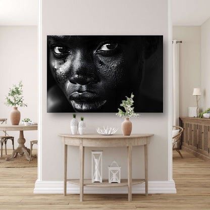 Intense zwart-wit portret met tranen acrylglas