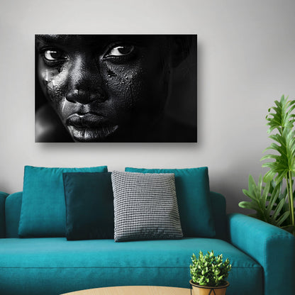 Intense zwart-wit portret met tranen canvas