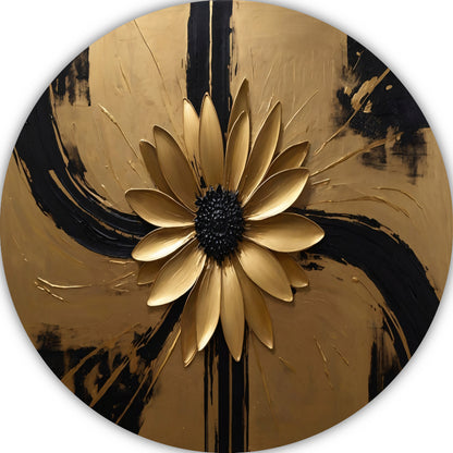 Gouden Bloem Abstract op Zwart forex muurcirkel