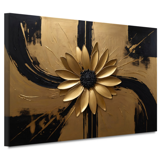 Gouden Bloem Abstract op Zwart Canvas canvas