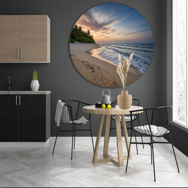 Prachtige zonsondergang aan rustig strand forex muurcirkel
