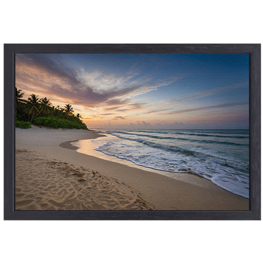 Prachtige zonsondergang aan rustig strand canvas met baklijst