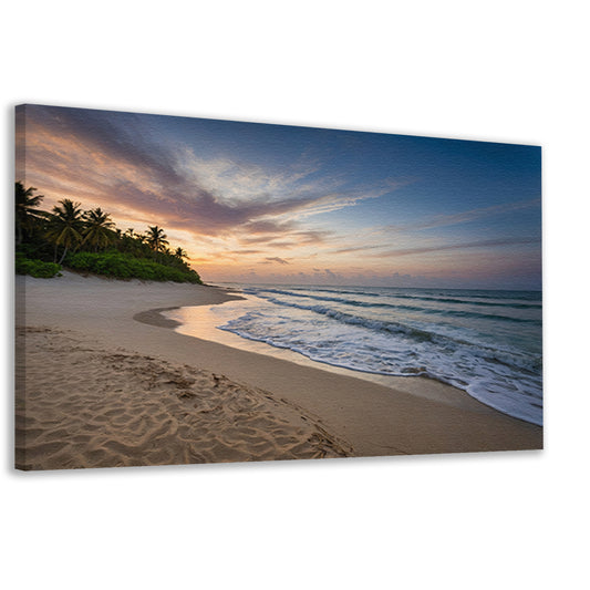 Prachtige zonsondergang aan rustig strand canvas