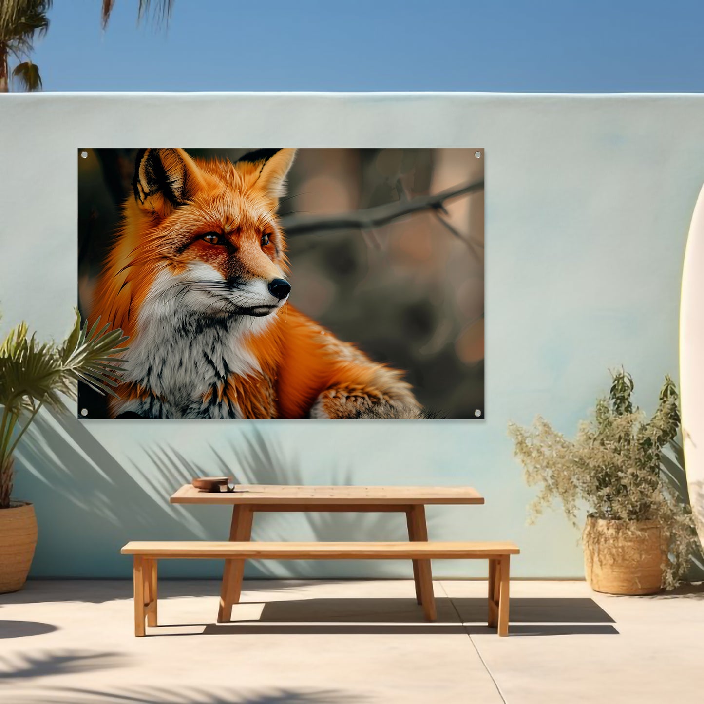 Roodvos in boslandschap tuinposter
