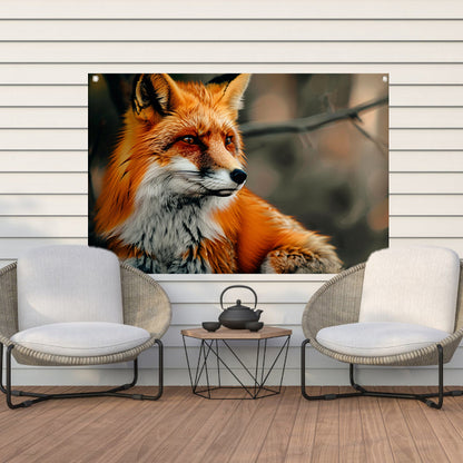 Roodvos in boslandschap tuinposter