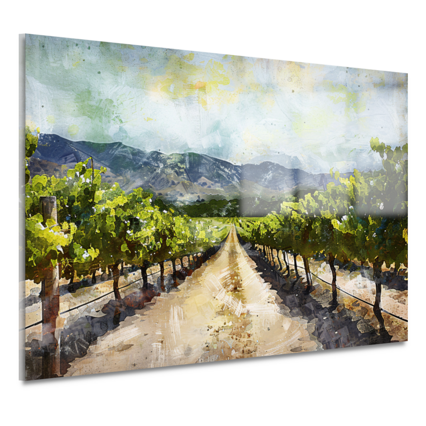 Zonovergoten wijngaard met bergzicht acrylglas