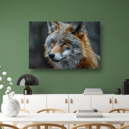 Realistische vos in de sneeuw met detail canvas met baklijst