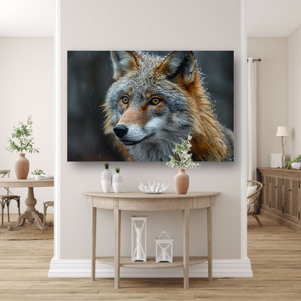 Realistische vos in de sneeuw met detail canvas met baklijst