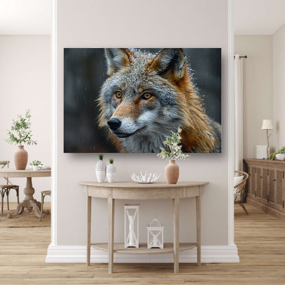 Realistische vos in de sneeuw met detail canvas met baklijst
