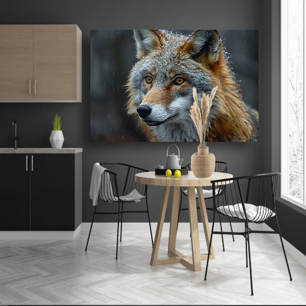 Realistische vos in de sneeuw met detail canvas met baklijst