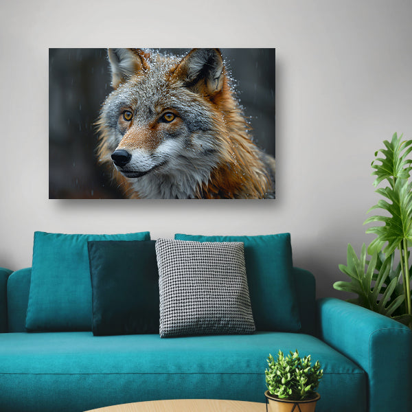Realistische vos in de sneeuw met detail canvas met baklijst