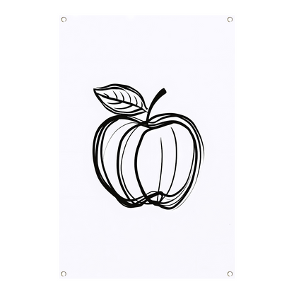 Zwart-witte appel lijntekening minimalisme tuinposter