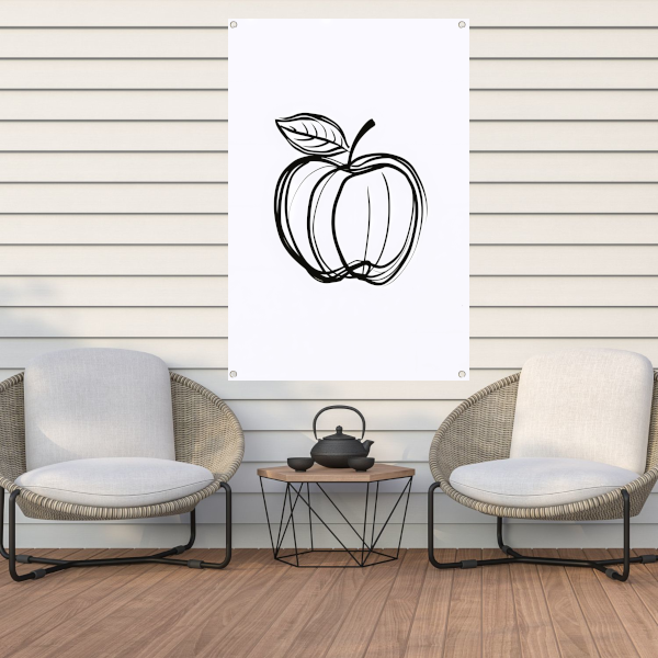 Zwart-witte appel lijntekening minimalisme tuinposter