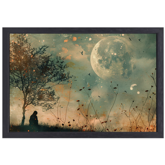 Een stille contemplatie onder de maan canvas met baklijst
