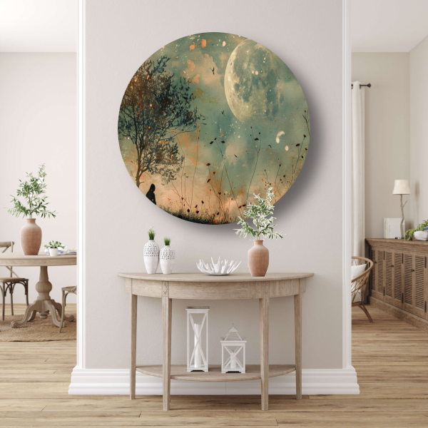 Een stille contemplatie onder de maan aluminium muurcirkel