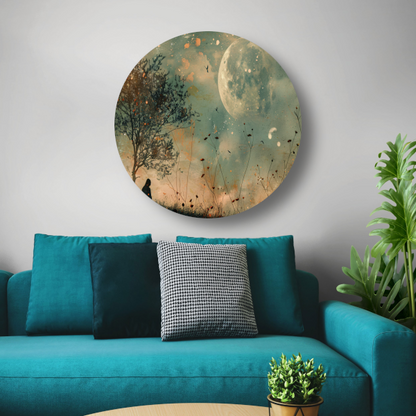 Een stille contemplatie onder de maan aluminium muurcirkel
