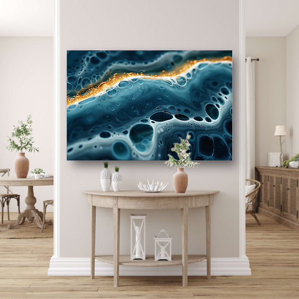 Abstracte Golven met Gouden Accenten Kunstwerk canvas