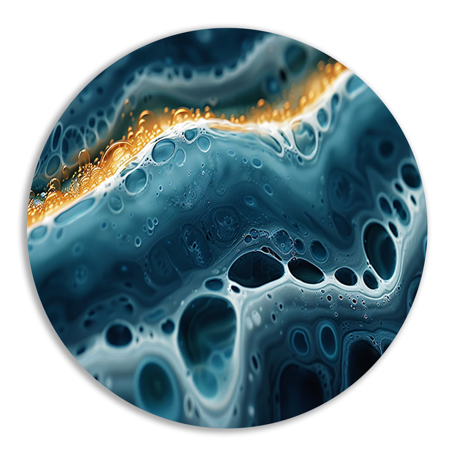 Abstracte Golven met Gouden Accenten Kunstwerk aluminium muurcirkel