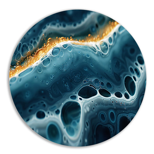 Abstracte Golven met Gouden Accenten Kunstwerk aluminium muurcirkel